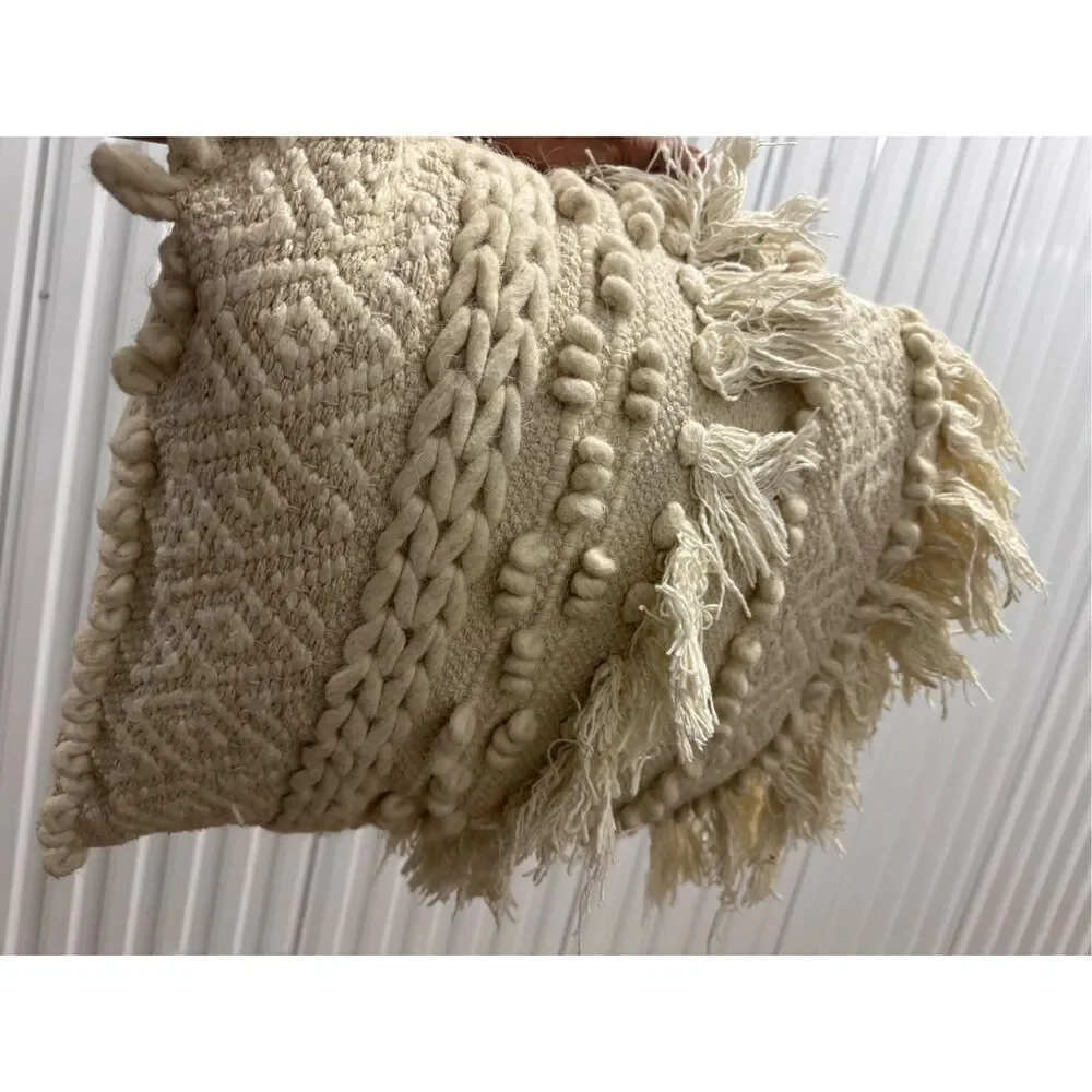 Magaschoni boho macrame white tassel throw pillow home decor boho beach